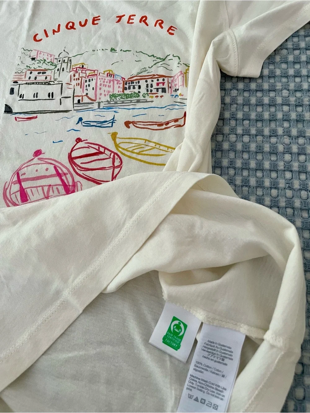 J. Crew Cinque Terre Italy Graphic Tee Size S Cream Multi Cotton Fitted NWT